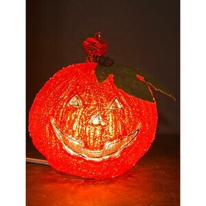 Melted Popcorn Plastic Pumpkin Light Up jack O Lantern Halloween Fall Vintage
